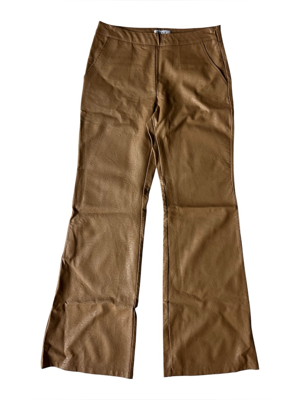 UNIQUE 21 FAUX LEATHER TAN FLARE PANTS 4 WOMENS